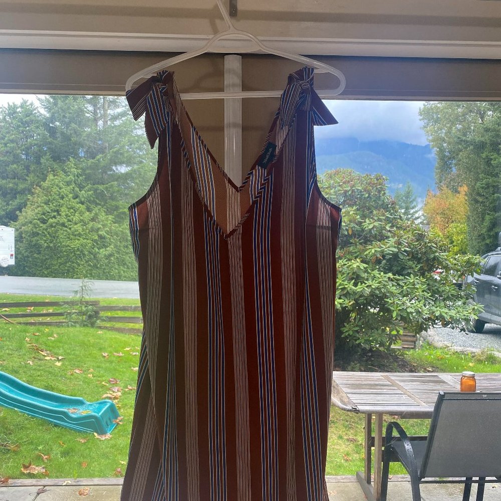 Modcloth Brown Dress with Blue and White Stripes